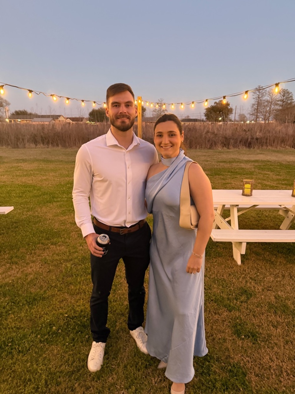 One-Shoulder Light Blue Maxi Dress with Draped Neckline